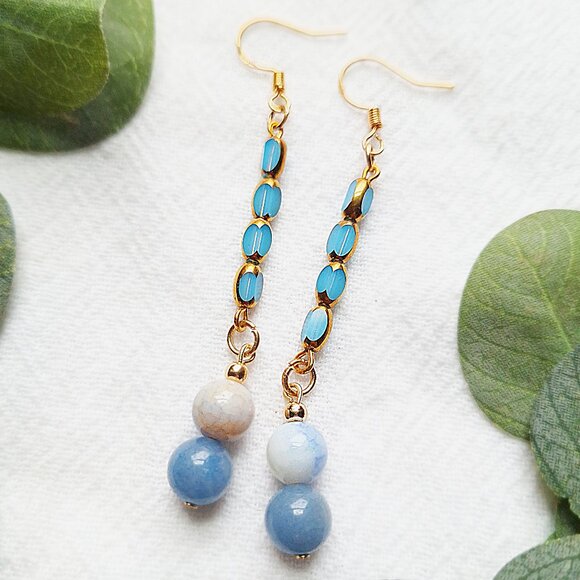 Jewelry - Porcelain & Aventurine Dangle Earrings – Coastal Grandmother, Boho Gold Jewelry